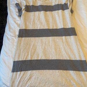 Striped Gray and Cream T-Shirt Dress Lou & Grey